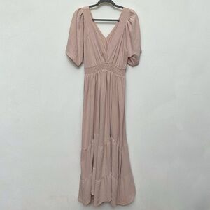 NWT Baltic Born Delilah Blush Pink Short Sleeve V Neck Maxi Dress Size Large